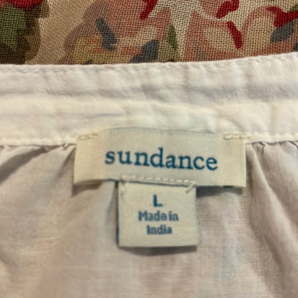 SUNDANCE Size Large +  Eyelet Popover VNeck Poet Top White Peasant Tunic Cotton - Picture 7 of 10